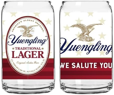 Yuengling Traditional Lager Beer Glass Can, Set of 2, Limited Edition Patriots Salute Edition - Set of 2