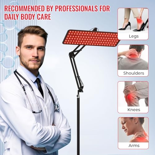 Lampa do terapii światłem czerwonym do twarzy i ciała - panel świetlny na podczerwień 120 diod LED 660 nm 850 nm 940 nm z regulowanym stojakiem i okularami ochronnymi, idealny prezent wellness dla