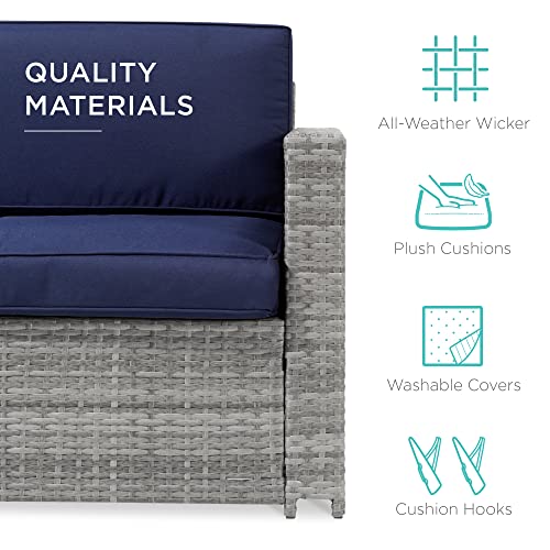 Best Choice Products 6-Piece Wicker Conversation Sofa Set, 2-In-1 Outdoor Patio Furniture W/Height-Adjustable Dining Table, Weather-Resistant Cushions, Cover Included - Gray/Navy #TOP4