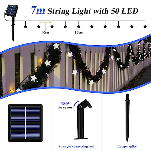 Ninonly Solar Star String Lights, 7m 50 LED, 8 Modes, Waterproof Outdoor Garden Lights for Christmas Wedding, Yard, Patio - Image 2