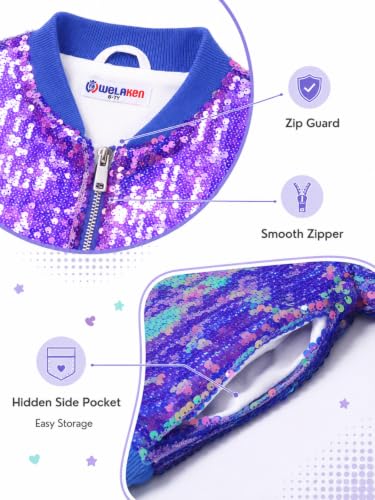 Image of WELAKEN Unicorn Sequin Jacket for Girls Kids Toddler Sparkle Zipper Bomber Jacket with Pockets