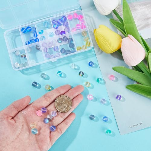 SOFPLATE 1 Box 100Pcs 8mm Moonstone Glass Bead Bulk Matte Crystal Beads 8mm Frosted Colorful Mermaid Round Glitter Shiny Aurora Loose Spacer Bead for Bracelets Jewellery Making DIY Crafts Supplies - Image 3