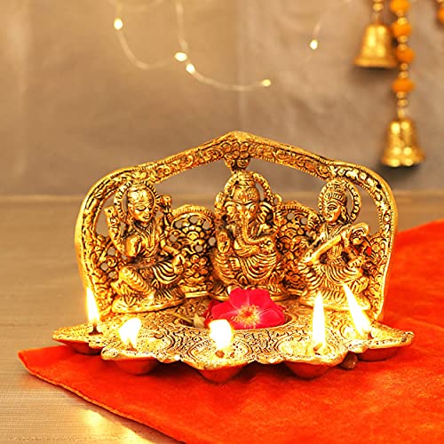 TIED RIBBONS Lakshmi Ganesh Saraswati Idol Statue Murti, Metal - Home Decor and Gifts