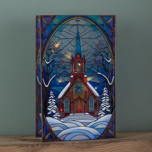 Samuel ALEXANDER 21cm Battery Operated Light up Double Sided Stained Glass Victorian Church Decoration with LEDs