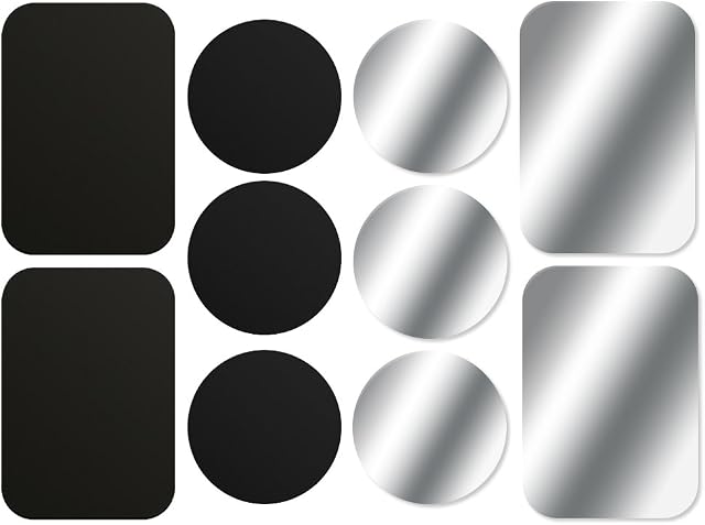 AJOXEL Metal Plate for Phone, [10 Pack] Replacement Mount Metal Plates Kits with 3M Adhesive Universal for Magnetic Car Phone Holder Cradle Magnet Car Mount (4 Rectangular and 6 Round), Black+Silver