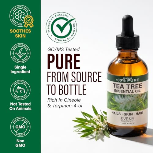 Image of 100% Pure Tea Tree Oil - 4 Fl Oz Tea Tree Essential Oil for Hair, Skin, Diffuser, Aromatherapy & DIY Soap Making Scent