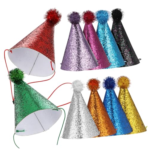 PLAFOPE 10 Pezzi Cappellini Cono Compleanno per Adulti Cani Colori Vivaci Regolabili con Stringhe per Feste e Divertenti