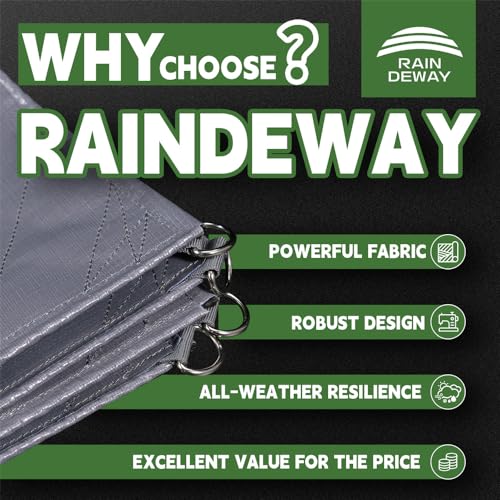 RAINDEWAY Tarps Heavy Duty Waterproof 6x8 Feet -14 Mil Super Heavy Duty Tarp with Metal Rings and Reinforced Corners and Edges, UV Resistant, Multipurpose Poly Tarp,Blue/Gray Tarp by RAINDEWAY - Image 2