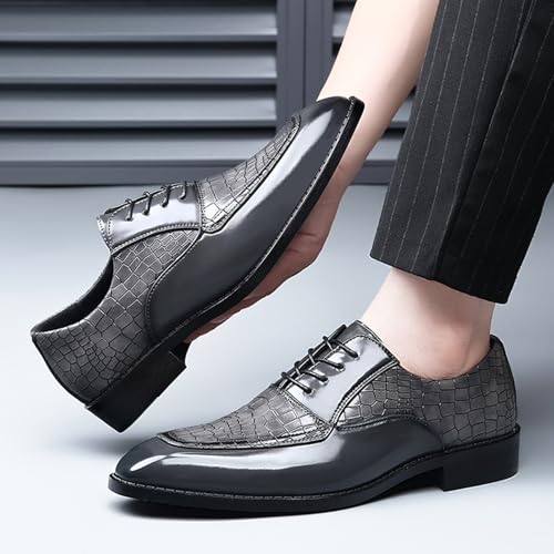 Men's Retro Leather Print Plain Toe Business Oxfords Fashion Lace Up Pointed Toe Slip On Derby Formal Dress Shoes for Work Party Wedding4