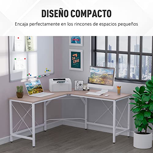 Miniatura 4 de Homcom Mesa De Ordenador Pc Escritorio Para Oficina Hogar Tipo Mesa Esquinera Forma L Marco Metal 150x150x76cm
