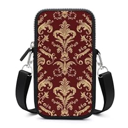 Women's Small Cell Phone Purses Travel Purse Holder Cellphone Wallet Bag Flower Maroon Gold Floral Classy Burgundy Antique