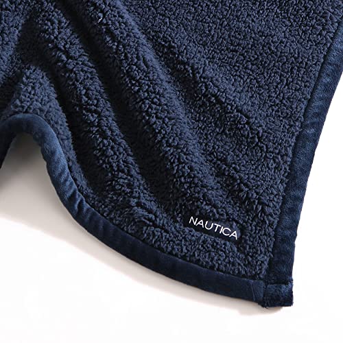 Nautica- Throw Blanket, Ultra Soft Plush Sherpa Home Décor, Reversible All Season Bedding (Solid Navy/Light Blue, 50 X 60) #TOP2