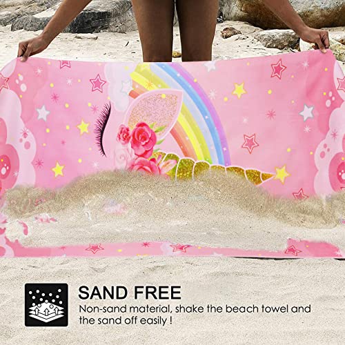 Aspmiz Microfiber Unicorn Beach Towel Oversized, Cute Pink Beach Towels For Girls, Women, Super Soft Water Absorpt Bath Towels For Pool, Swim, Sport, Unicorn Bathroom Decor, 31.5 X 59.1 Inch #TOP3