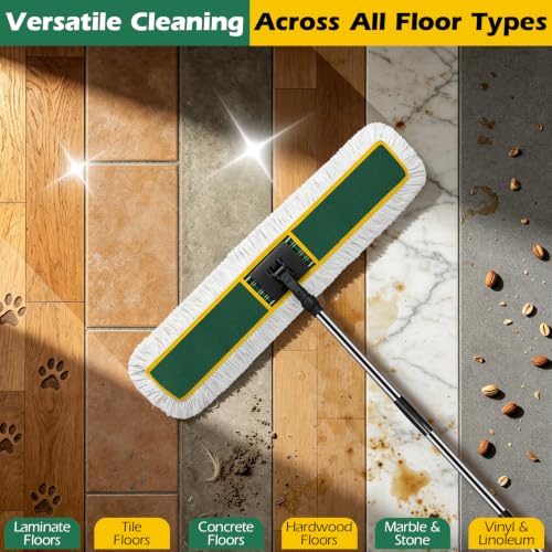 Image of MASTERTOP 40 inch Commercial Dust Mop for Floor Cleaning, Heavy Duty Flat Mop | Industrial 64 inch Long Handle Push Broom with 2 Cotton Pads for Hardwood, Tile, Laminate, Concrete, Warehouse & Gym Cleaning