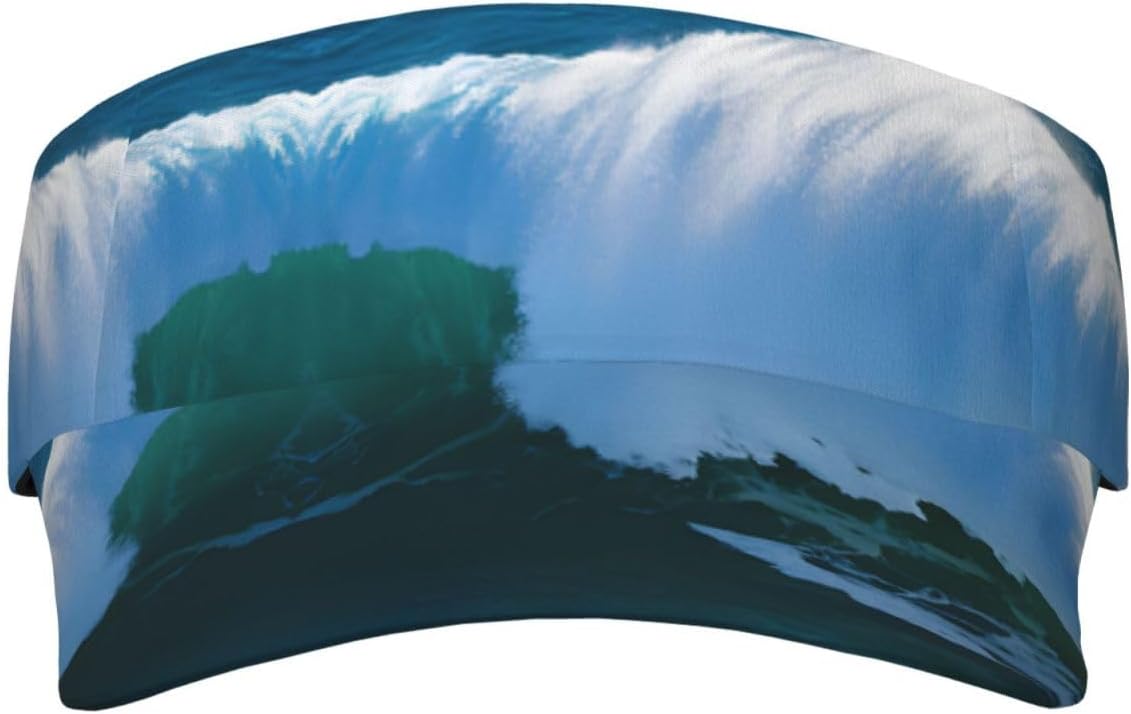 (Green Wave Surf) Adult Sun Visor Hat Adjustable Open Top Sports Cap Breathable for Men Women Beach Vacation Essentials