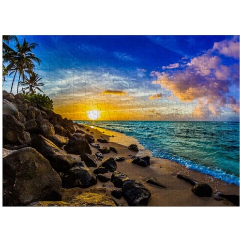MyPuzzle Beautiful Hawaiian Sunset On The North Coast of Oahu - Premium 300 Piece Jigsaw Puzzle for Adults