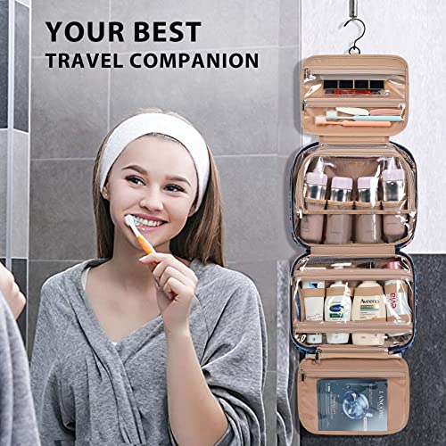 Large Travel Toiletry Bag For Women With Extra 4 Travel Bottles, Hanging Toiletry Bag With 360° Rotatable Hook, Travel Bag For Full-Sized Cosmetic Bag With Makeup Brush Compartment-Spring Flower #TOP6