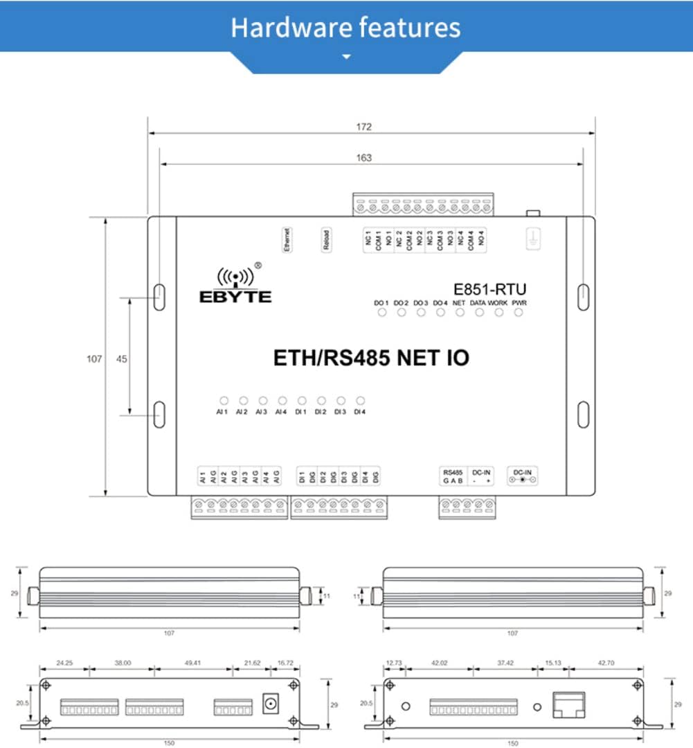 Ethernet RS485 Modbus Relay RTU E851-RTU(4440-ETH) Io Module 12-Channel Network IO Controller