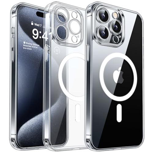 CANSHN iPhone 15 Pro 用 ケース Magsafe対応 カメラ周辺保護 ワイヤレス充電 あいふおん 15 Pro 用 ケース 耐衝撃 エアガードコーナー 傷つき防止 指紋防止 リング マグネット搭載 アイフォン 15 Pro 用 カバー- 透明