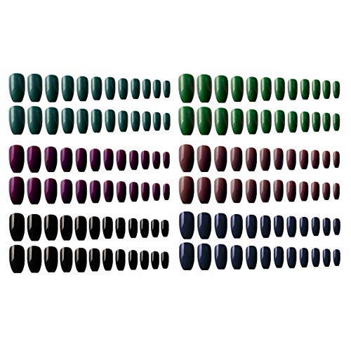 Umillars Glossy Pure Color Coffin Nails Matte False Gel Nails Art Tips Sets Full Cover Medium False Nails for Ballerina Cosplay Office Lady (BLUE)
