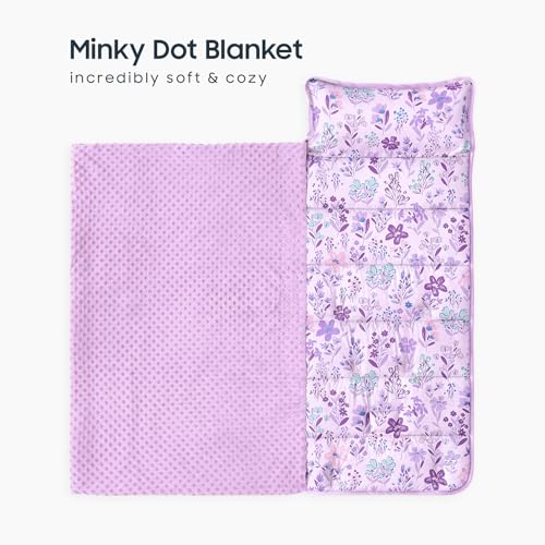 Image of Wake In Cloud - Toddler Nap Mat with Pillow and Minky Fleece Blanket, for Kids Girls Ages 3 Plus in Daycare Preschool Kindergarten, Roll Up Sleeping Bag, Floral Flowers