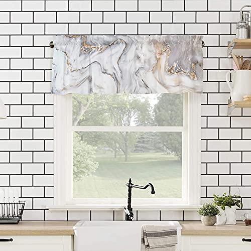 Crystal Emotion Window Curtains Vanlance Rod Pocket Curtain Drapery For Living Room Kitchen Bathroom, Wild Marble, Soft&Washable Small Window Treatment Valances, Abstract, 1 Panel, 54X18Inch #TOP3