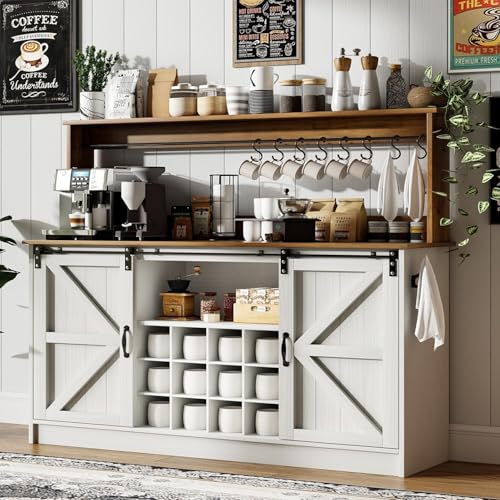 4ever2buy Coffee Bar Cabinet with Storage, 55 Inch Coffee Bar