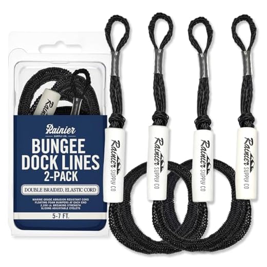 Rainier Supply Co. 2-Pack Bungee Dock Line - 5 ft Stretches Up to 7 ft Bungee Docklines - Dock Tie, Dock Rope for Boat, PWC, Jet Ski, Kayak, Pontoon - Black