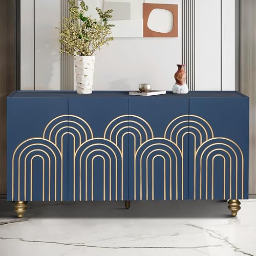 Buffet Sideboard with Storage, Modern Fluted Sideboard with Adjustable Shelves,