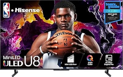 Hisense 55-Inch Class U8 Series Mini-LED ULED 4K UHD Google Smart TV (55U8N, 2024 Model) - QLED, Dolby Vision IQ, Dolby Atmos, Full Array Local Dimming Pro, 144Hz Game Mode Pro, Alexa Compatibility