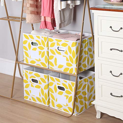 Image of MAX Houser Fabric Storage Bins Cubes Baskets Containers with Dual Plastic Handles for Home Closet Bedroom Drawers Organizers, Flodable, Set of 6 (Yellow)