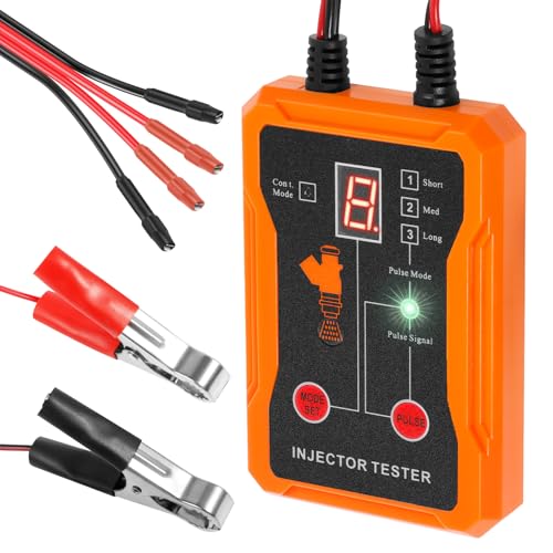 Fuel Injector Tester 8 Pulse Modes 12V DIY Cleaning Tool Kit 4 Wire Dual Channel for 2 Fuel Injectors, LCD Display Fuel System Cleaner, Universal Fuel Injector Detector for Auto Car Motorcycle