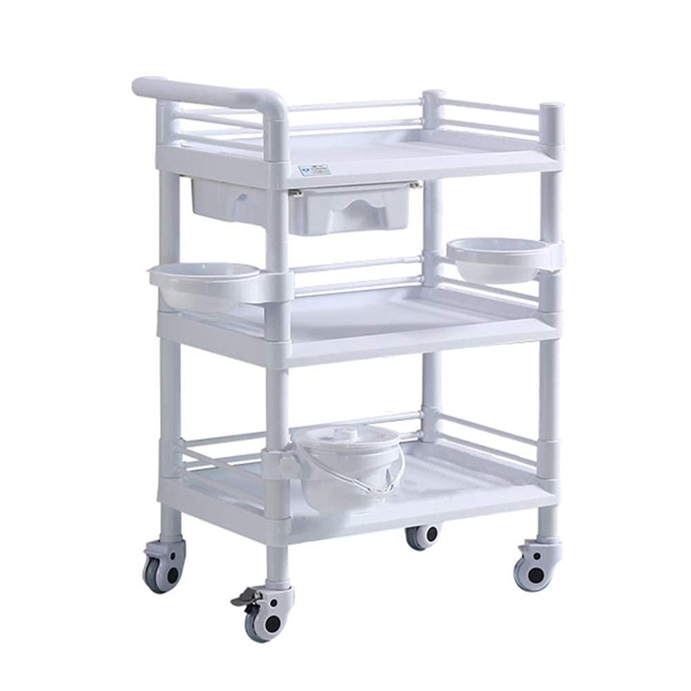 Carrelli,Carrelli Portaoggetti da Cucina, Carrello Portaoggetti con Ruote a 3 Livelli, Carrello per Salone di Bellezza, Carrello di Servizio in ABS/Bianco/66 * 45 * 98 Cm