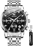 OLEVS Herrenuhren Schwarz Edelstahlarmband Quarz Uhr Männer mit Diamant Datum Wasserdicht Leuchtende Klassische Elegantes Armbanduhr Geschenk