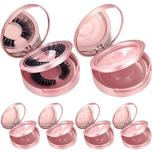 6 Pieces Double Layer Eyelash Packaging Circle Box Eyelash Storage Box Case Lash Boxes Empty Lash Case with Mirror and Tray for Women Girls, Rose Red