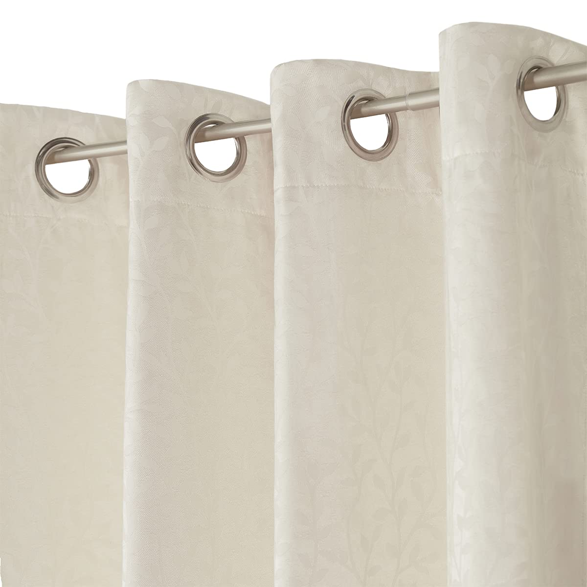 Decoberry Room Darkening Curtain Set - Includes 2 White Floral Jacquard Curtains, Paloma, 52" X 84", Sound Filtering Design, Thermal Insulation - Ivory Design with a Grommet Heading
