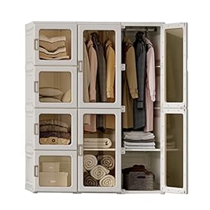 ANTBOX Portable Wardrobe Closet Storage Organizer for Clothes,Transparent Door Panels,Plastic Wardrobe with Magnetic Door and Easy Assembly 6 Cubes & 2 Hanging Rod