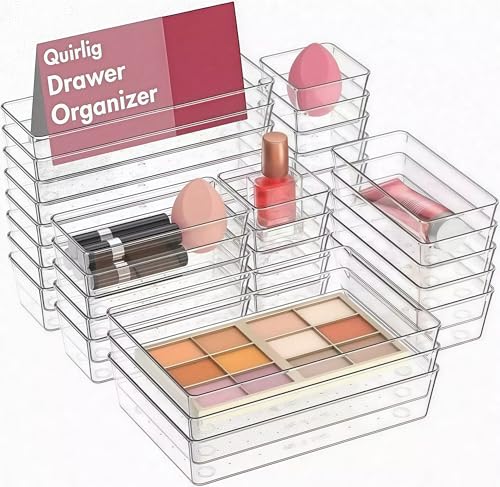 Consejos para Comprar Unidades de cajones de almacenaje al mejor precio. 43 HEKAMU 31 Organizador de Cajones de Plástico Transparente, 4 Tamaños Versátiles,Duraderas Sin olor Apilables y Antideslizantes,Separadores de Cajones de...