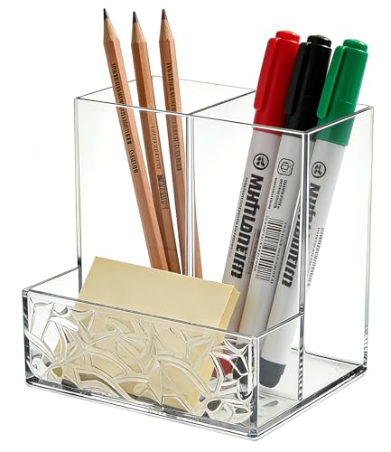 Image of Clear PET Pen Holder, 3 Compartment Desk Organizer, Shatter-Resistant, Stronger Than Acrylic, for Office Home School Bathroom Makeup