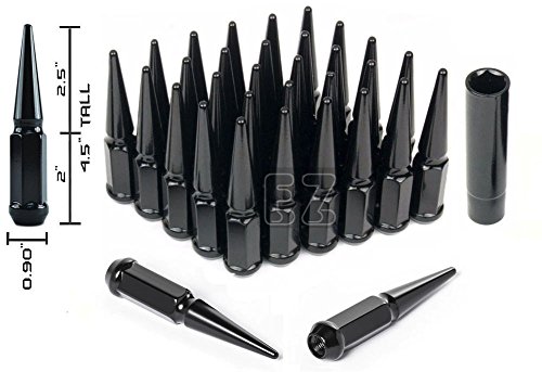 32 Pc Solid Spike Lug Nuts Kit 14x2.0 Black