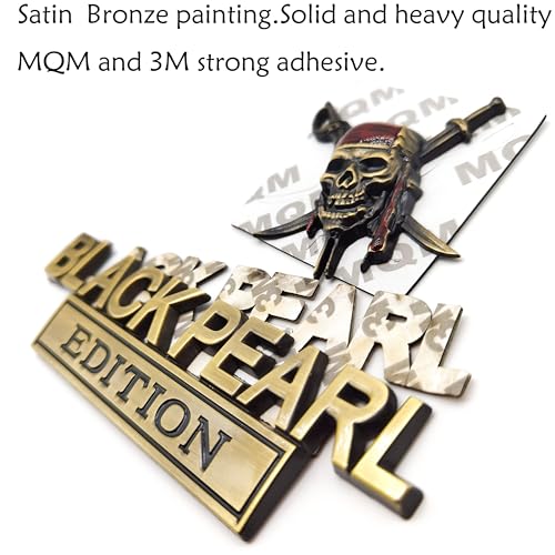 Image of 3D Metal Pirate Skull Car Emblem - Black Pearl Edition Heavy Duty Auto Badge Decal, Crossed Swords Tailgate Sticker, Waterproof Exterior Decoration for Trucks, SUVs & Off-Road Vehicles (Bronze)