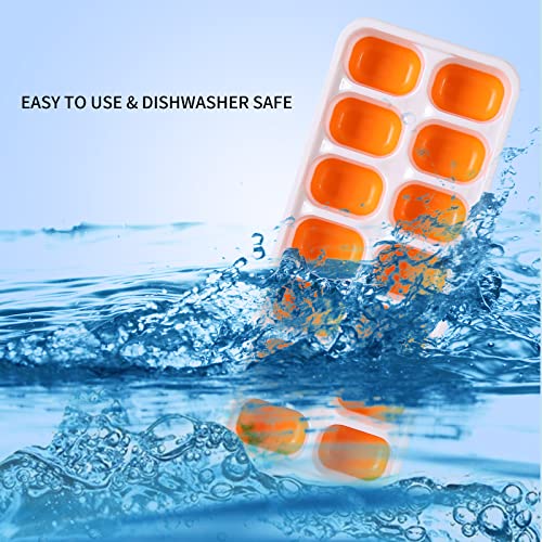Select4U Ice Cube Trays With Lid Bpa Free, 4 Pack 56 Ice Easy Release Flexible Silicone Ice Cube Tay Stackable No Spill Ice Tray Dishwasher Safe For Baby Food,Cocktail, Whiskey, Orange & Yellow #TOP5