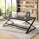 IBF Large Desk, Long Computer Desk for Writing Study, Industrial Home Office Work Executive Desk for Bedroom, Wood Metal Pc Gaming Workstation Computer Table for 2 Monitors, Dark Gray Oak 70 Inch