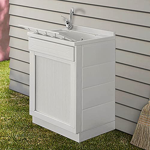 Inbagno Mobile lavatoio in Resina salvaspazio, Misure 45/50/60, Completo di tavoletta e Kit di Scarico, Bianco (60x50)