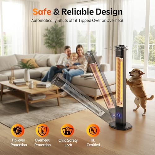 Outdoor Electric Patio Heater, 42-inch 1500W Infrared Tower Heater with 9 Heat Settings & 9H Timer, IPX5 Waterproof, Safety Lock, Tip-Over & Overheat Protection Space Heater for Indoor & Outdoor Use by Nfccra - Image 5