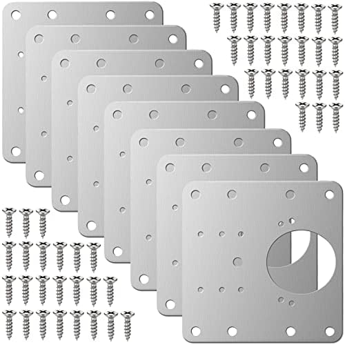 Hinge Repair Plate, 8Pcs Cabinet Hinge Repair Brackets Kitchen Cupboard Door Hinge Repair Plate Kit Concealed Hinge Mounting Plate Stainless Steel Flat Fixing Brace Brackets with Holes & 48Pcs Screws