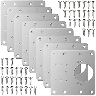 Hinge Repair Plate, 8Pcs Cabinet Hinge Repair Brackets Kitchen Cupboard Door Hinge Repair Plate Kit Concealed Hinge Mounting Plate Stainless Steel Flat Fixing Brace Brackets with Holes & 48Pcs Screws