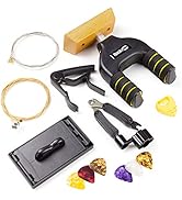 RockJam Universal Guitar Accessories Super-kit with Hanger, Capo, Electric & Acoustic Strings, Tu...