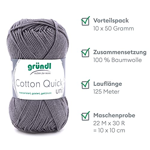 Gründl Value Pack Cotton Quick Yarn, Cotton, Mousy Grey, 29 x 12 x 7 cm, 10 x 50g - Image 2