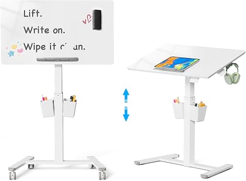 35" Glass Mobile Standing Desk, Foldable Desktop for Storage